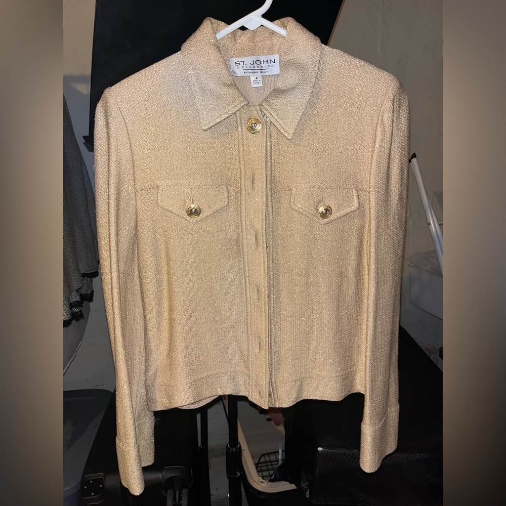 St. John Shimmering Gold Jacket with Gold Buttons